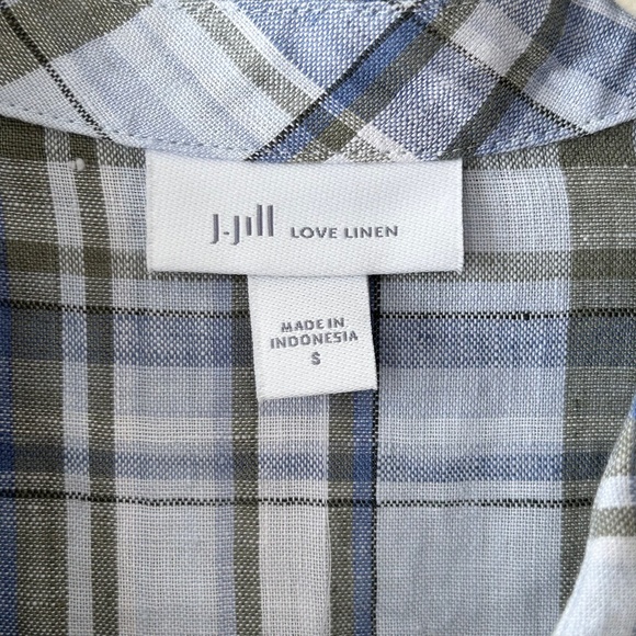 J. Jill Love Linen 100% Linen Blue Green Plaid Tunic Shirt - Picture 16 of 16